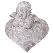 Artikel Dekofigur Engel auf Herz aus rotbraunem Steinguss, ca. 15×13,5×12 cm, weiß gewaschen