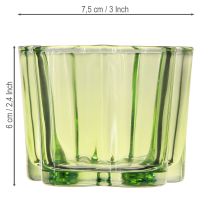 Artikel Deko Teelichthalter Glas Blütenform Grün 7,5x6cm 6er-Set