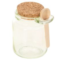 Artikel Deko-Gläser aus Glas mit Korkdeckel und Holzlöffeln, Grün, Ø 7 cm, H 10 cm, 2er-Set