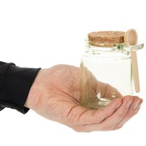 Artikel Deko-Gläser aus Glas mit Korkdeckel und Holzlöffeln, Grün, Ø 7 cm, H 10 cm, 2er-Set