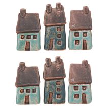 Artikel Deko Häuschen Keramik Blau Braun Vintage H6,5/7cm 6 St