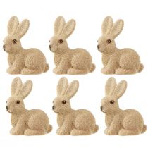 Artikel Dekorationsfigur Hase Beflockt, sitzend, 10 cm, Hellbraun, 6er-Set, Frühjahrs- und Osterdekoration