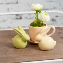 Artikel Keramik Osterhasen Set 8,5 cm Gelb Grün Braun Dekoration Innenbereich 3-teilig