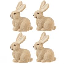 Artikel Deko-Figur Hasen beflockt Braun 15cm Sitzend – 4 Stück Ostern