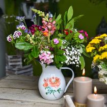 Deko-Krug, Blumenvase Vintage-Optik, Emaille-Krug mit Rosenmotiv H19cm