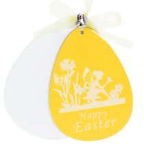 Artikel Deko-Ostereier Holz 11cm Weiß-Gelb Hängedeko Motiv ostern