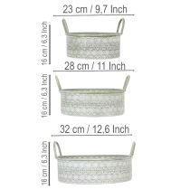 Artikel Deko-Schale Metall mit Griffen, Zink-Übertopf 3er-Set, Ø23/28/32cm, Weiß gewaschen Grün