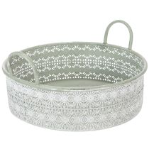 Artikel Deko-Schale Metall mit Griffen, Zink-Übertopf 3er-Set, Ø23/28/32cm, Weiß gewaschen Grün
