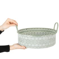 Artikel Deko-Schale Metall mit Griffen, Zink-Übertopf 3er-Set, Ø23/28/32cm, Weiß gewaschen Grün