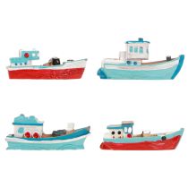 Artikel Deko-Schiffchen aus Polyresin, Blau-Rot, ca. 5 cm, 8 Stück, sortiert