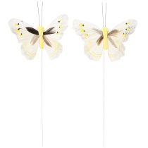 Artikel Deko-Schmetterling aus Kunststoff und Federn am Draht 8cm Gelb 12 Stück