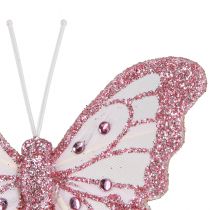 Artikel Deko Schmetterlinge aus Federn Rosa Glitter 7,5x7cm 4 St