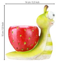 Artikel Deko Schnecke Keramik Blumentopf Erdbeermotiv Grün Rot 15,5 cm