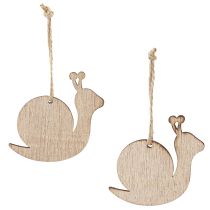 Artikel Holzschnecke Deko hängend 6,5 cm Natur Grün Weiß 12 Stück