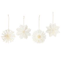 Artikel Set aus 4 Papier-Schneeflocken zum Aufhängen, 15 cm Durchmesser, weiß