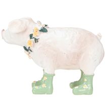 Artikel Deko-Schwein mit Gummistiefeln – Lustige Bauernhof-Figur mit Blumenkranz 15,5cm 2 St