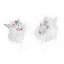 Deko Schwein mit Krone Figur Glücksschwein Weiß 7cm 2St