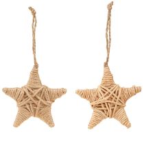 Artikel Deko-Sterne aus Holz mit Hanf und Bast, 7,5 cm, natur, Set mit 8 Stück
