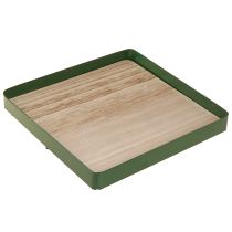Artikel Deko Tablett Metall quadratisch Grün Holzboden 25,5×25,5cm
