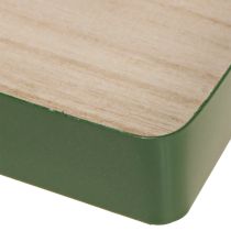Artikel Deko Tablett Metall Grün mit Holzboden quadratisch 25,5×25,5cm für Tischdekoration