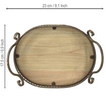 Artikel Deko Tablett oval Holz Metall Braun 23cm x 17,5cm x 7,5cm