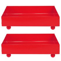 Artikel Deko-Tablett aus Metall quadratisch Rot 15×15cm mit Kugelfüßen 2er-Set