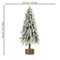 Artikel Künstlicher Deko-Tannenbaum beschneit mit rustikalem Holzsockel