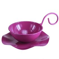 Artikel Deko Tasse Metall Teetasse auf Teller Lila Ø11,5cm H8cm 2St