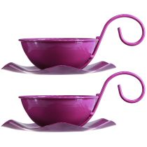 Artikel Deko Tasse Metall Teetasse auf Teller Lila Ø11,5cm H8cm 2St