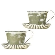 Artikel Deko Tasse Metall Weiß gewaschen Antik Ø9cm H8cm 2St
