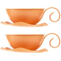 Artikel Deko-Tasse aus Metall mit Unterteller Ø16cm H9cm Orange