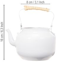 Artikel Dekorativer Übertopf aus Metall, Teekessel-Design, Ø 8,6 cm, H 16 cm, Weiß, Shabby Chic