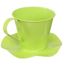 Artikel Deko-Teetasse aus Metall mit Unterteller, Hellgrün, Ø12 cm, H10 cm, 8 Stück