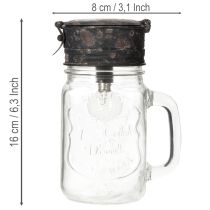 Artikel Deko-Glas mit LED-Lampe und Schraubdeckel Ø 8 cm H 16 cm aus Glas und Metall in Transparent und Braun