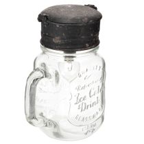 Artikel Deko-Glas mit LED-Lampe und Schraubdeckel Ø 8 cm H 16 cm aus Glas und Metall in Transparent und Braun