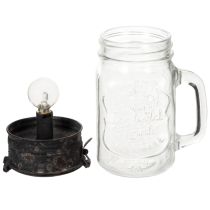 Artikel Deko-Glas mit LED-Lampe und Schraubdeckel Ø 8 cm H 16 cm aus Glas und Metall in Transparent und Braun