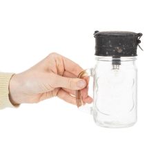 Artikel Deko-Glas mit LED-Lampe und Schraubdeckel Ø 8 cm H 16 cm aus Glas und Metall in Transparent und Braun