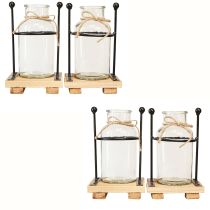 Artikel Deko-Flaschenvasen aus Glas auf Holzsockel 12×12×20 cm 4 Stück