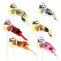 Artikel Deko-Vögel aus Schaumstoff mit echten Federn am Draht 8x3,5cm, bunt sortiert, 12 Stück