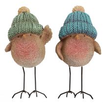 Artikel Deko-Vogel mit Mütze 2er-Set Polyresin Blau-Grün H18cm Winterdeko