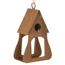 Artikel Deko-Vogelhaus zum Hängen aus Metall 17,5 cm Rostoptik mit Juteband