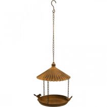 Artikel Hängende Metall-Vogeltränke mit zwei Zier-Vögeln, Ø23cm, H27,5cm, Rostoptik, für Garten oder Terrasse