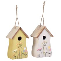 Artikel Dekohänger Vogelhäuschen Holz 13 cm Weiß Gelb mit Blumenmotiv 2er-Set