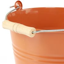 Artikel Deko-Eimer aus Metall, Übertopf Ø22cm H21,5cm, Orangebraun, 6L, mit Holzgriff