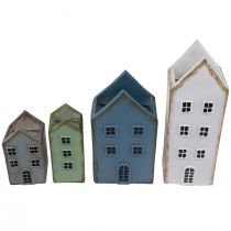 Artikel Deko-Häuser Set 4 Stück Polyresin H12–19cm Grün Blau Weiß Hellblau