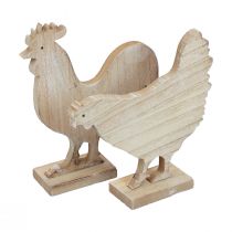 Artikel Dekofiguren Hahn und Henne aus Holz, weiß gewaschen, 19 cm, 2er-Set für Osterdekoration