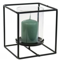 Artikel Deko Kerzenhalter Schwarz Metall Windlicht Glas 12×12×13cm