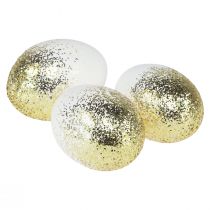 Deko Ostereier echtes Gänseei Weiß mit Gold-Glitter H7,5–8,5cm 10St