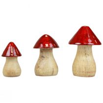 Deko Pilze Holzpilze Rot Glanz Herbstdeko H6/8/10cm 3er-Set