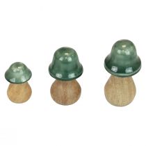 Artikel Deko Pilze Holzpilze Dunkelgrün Glänzend H6/8/10cm 3er-Set